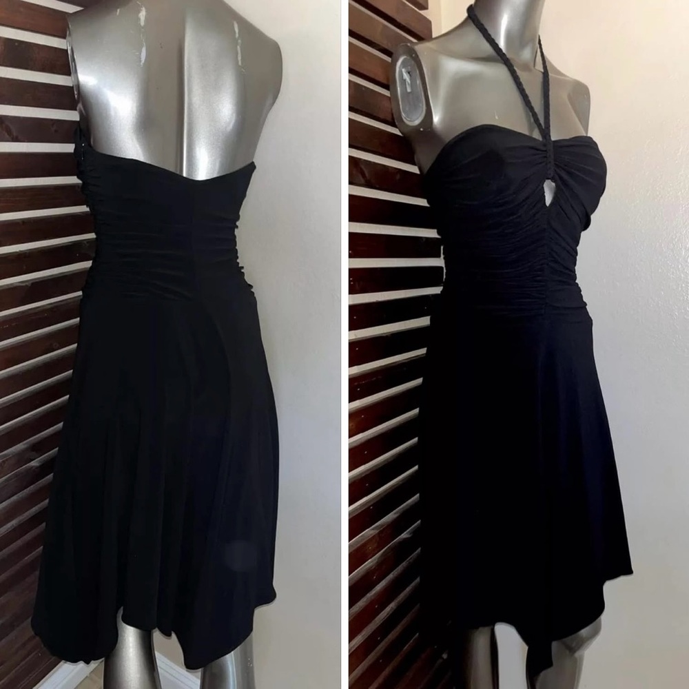 🖤DEADSTOCK NWT 1990s Vintage Laundry Black Halter Ruched Asymmetrical Dress🖤